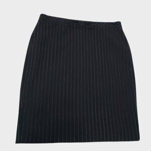 Ann Taylor Skirt Black White Pinstripes Stretch Lined Straight Kick Pleat Size 8